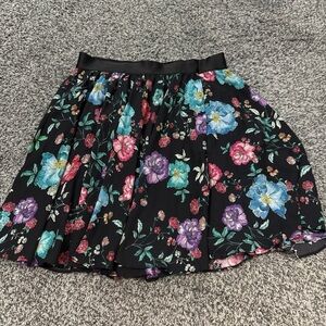 Express Black Floral Skater Skirt
